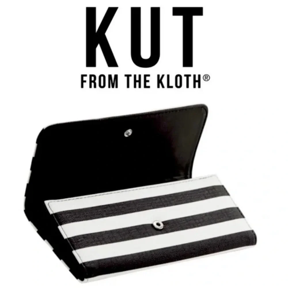 Kut From The Cloth Wallet BLACK WHITE Striped Slim Vegan Tri-fold NWOT
